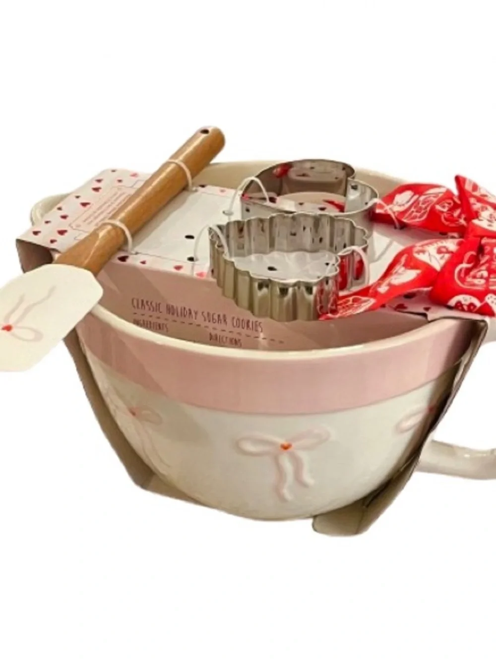 🆕- The Bakeshop 4-Piece Pink Bow Themed Mixing Bowl & Utensil Baking Set